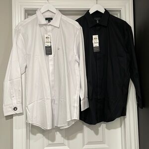 NEW Alfani Men's Regular Fit  Convertible-Cuff Dress Shirt - Black & White - 16